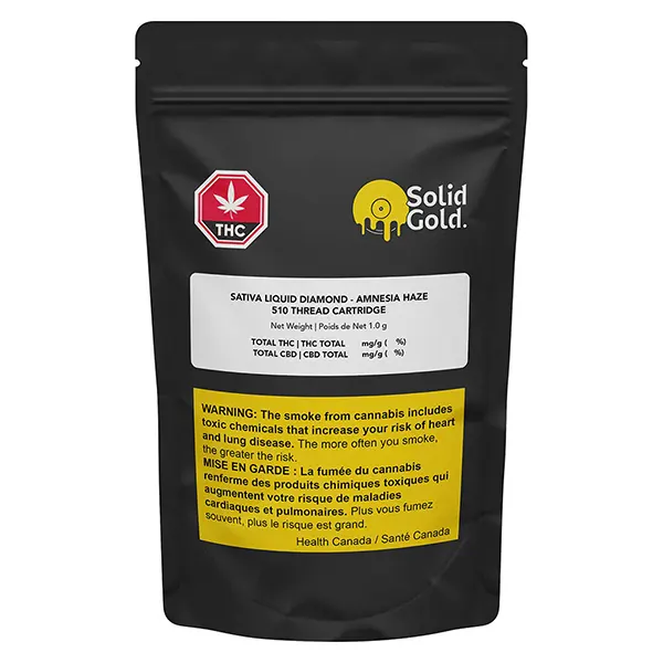 Sativa Liquid Diamonds Vape 510 Thread Cartridge- Amnesia Ha (510 Cartridges) by Solid Gold