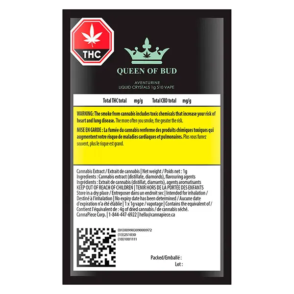 Image for Aventurine Liquid Crystals 510 Thread Cartridge, cannabis 510 cartridges by Queen of Bud