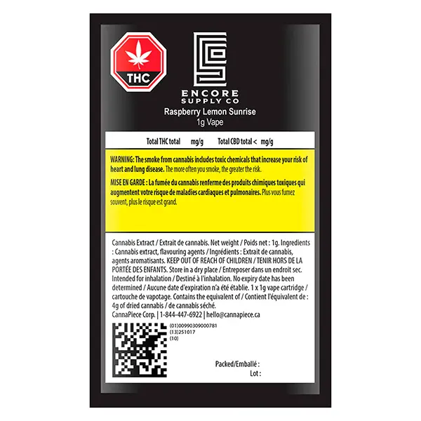 Image for Raspberry Lemon Sunrise 510 Thread Cartridge, cannabis 510 cartridges by Encore Supply Co