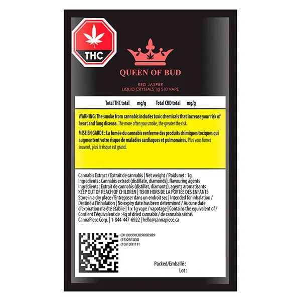 Image for Red Jasper Liquid Crystals 510 Thread Cartridge, cannabis 510 cartridges by Queen of Bud