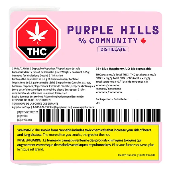 Image for 95+ Blue Raspberry AIO Biodegradable, cannabis vapes by Purple Hills