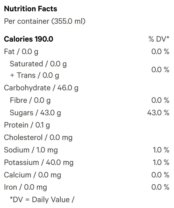 Nutrition Information for Foggy Peaches 4pk (Beverages) by XMG