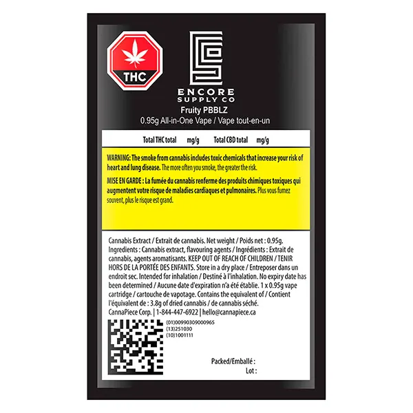 Image for Fruity PBBLZ AIO, cannabis vapes by Encore Supply Co