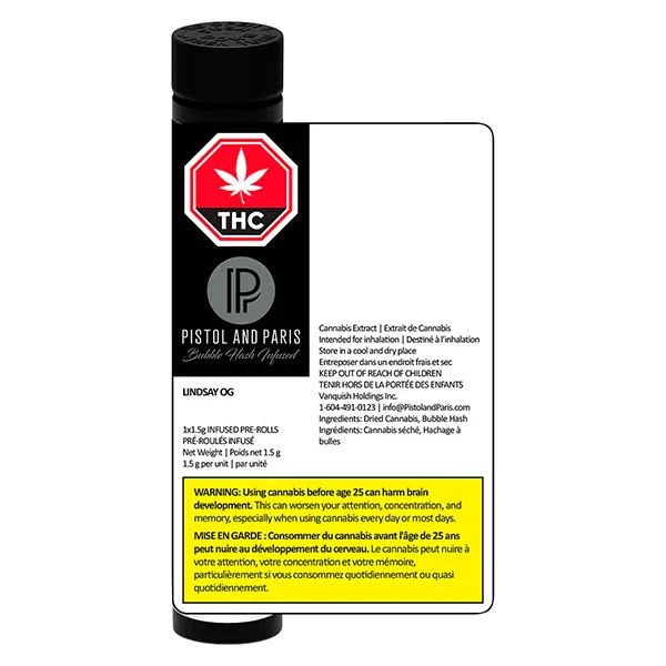 Image for Lindsay OG Bubble Hash Infused Pre-Roll, cannabis all products by Pistol and Paris