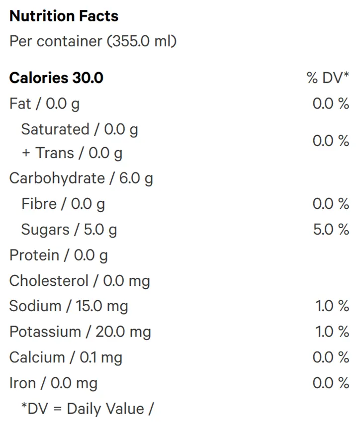 Nutrition Information for Peach Yuzu 1:2 THC/CBC Rapid Seltzer (Beverages) by Versus
