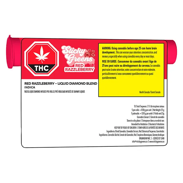 Image for Red Razzleberry Liquid Diamond Infused Pre-Roll, cannabis all products by Sticky Greens