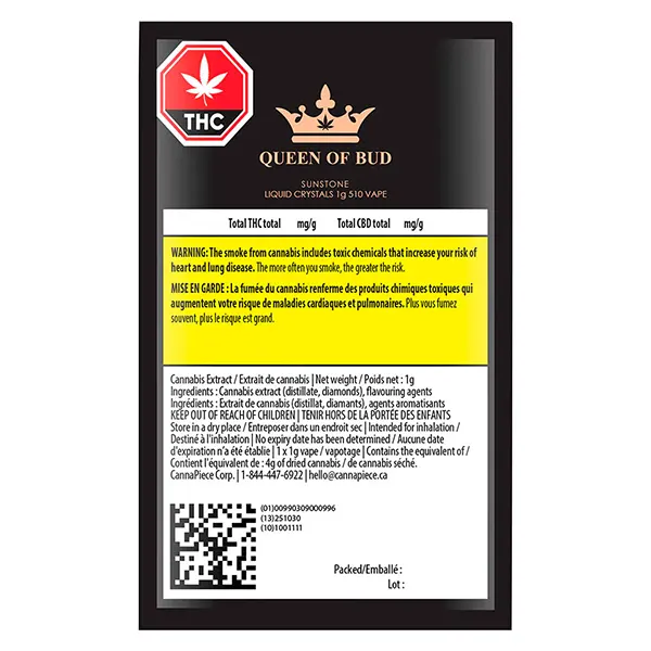 Image for Sunstone Liquid Crystals 510 Thread Cartridge, cannabis vapes by Queen of Bud