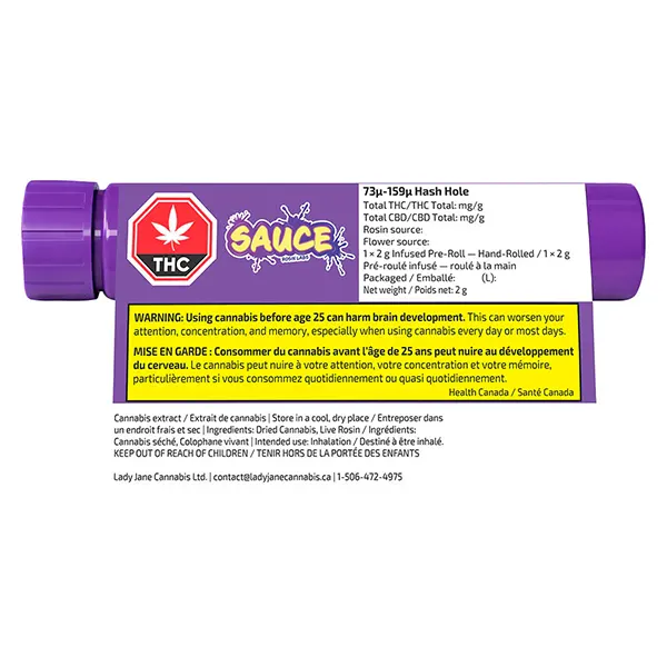 Image for SAUCE 73-159 Hash Hole Infused Pre-Roll, cannabis all products by Sauce Rosin Labs
