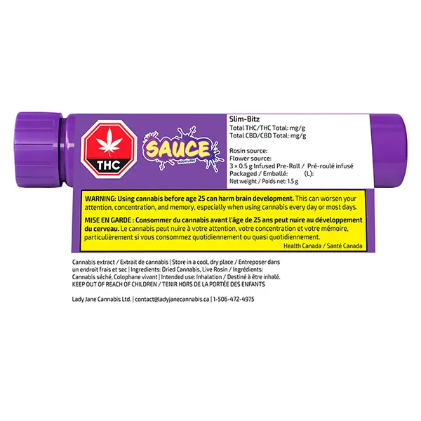 Image for SAUCE Slim-Bitz Live Rosin Infused Pre-Roll, cannabis all products by Sauce Rosin Labs