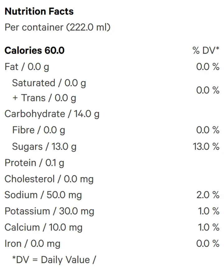 Nutrition Information for Agave Lime Sea Salt (Beverages) by Emerald Hour