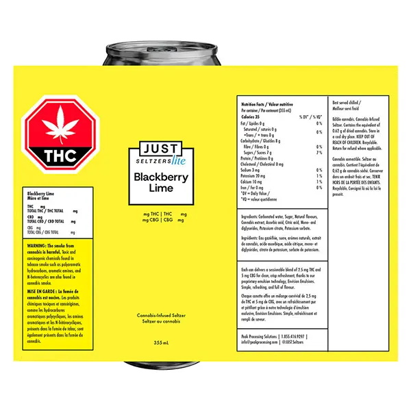 Image for Blackberry Lime 2.5 THC + 5 CBG, cannabis beverages by Just Seltzers