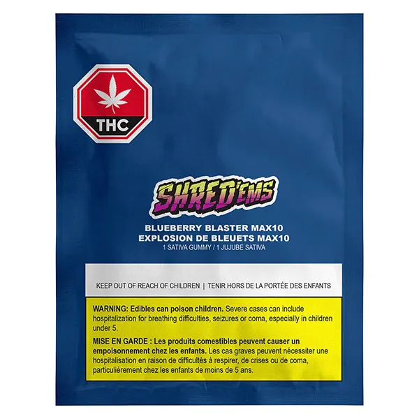 Image for Blueberry Blaster Max10 Party Pack 100 THC:CBG Gummies, cannabis all products by Shred'ems