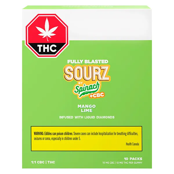 Image for Fully Blasted Mango Lime 1:1 CBC THC Gummies, cannabis all products by SOURZ by Spinach