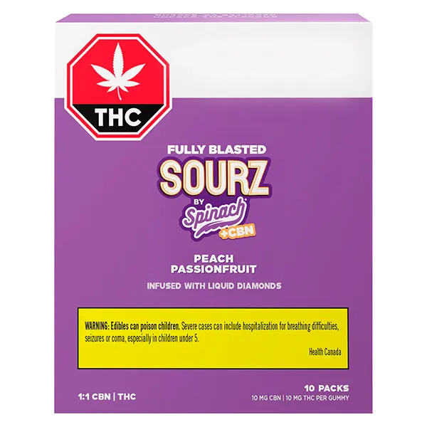 Image for Fully Blasted Peach Passionfruit 1:1 CBN THC Gummies, cannabis all products by SOURZ by Spinach