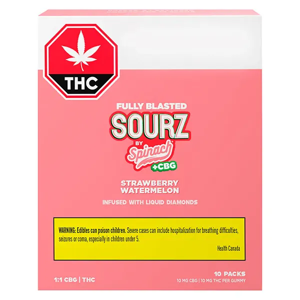 Image for Fully Blasted Strawberry Watermelon 1:1 CBG THC Gummies, cannabis all products by SOURZ by Spinach