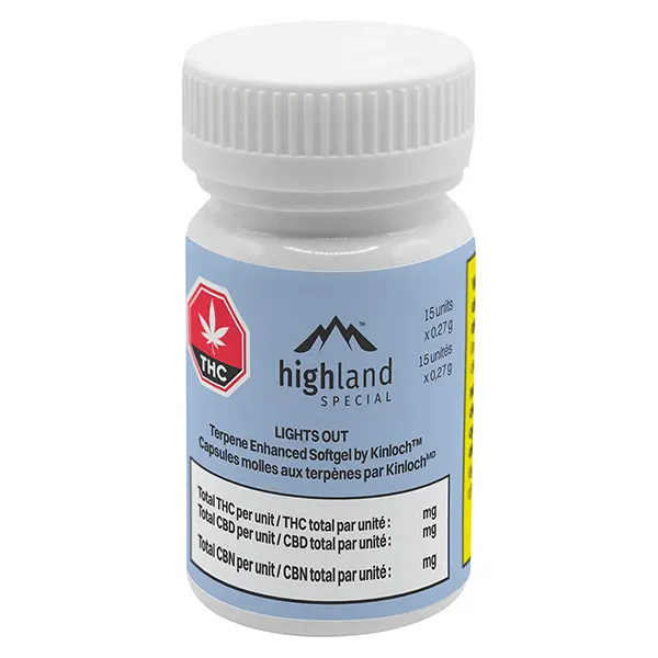 Image for Lights Out Terpene Enhanced Softgel by Kinloch, cannabis capsules, softgels by Highland Special