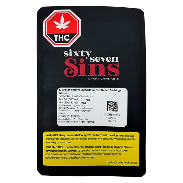 Image for 67 Artisan Reserve Cured Resin 510 Thread Cartridge, cannabis all products by Sixty Seven Sins