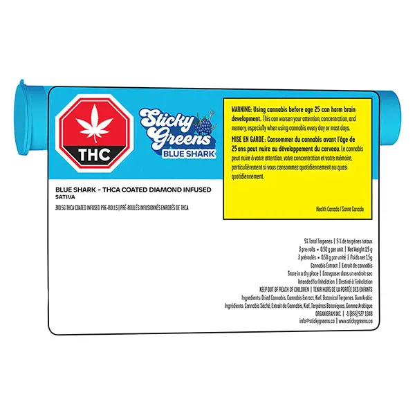 Image for Diamond Coated Infused Pre-Roll - Blue Shark, cannabis all products by Sticky Greens