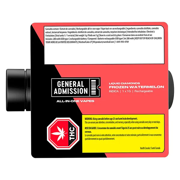 Image for Frozen Watermelon Liquid Diamond All-In-One Vape, cannabis all products by General Admission