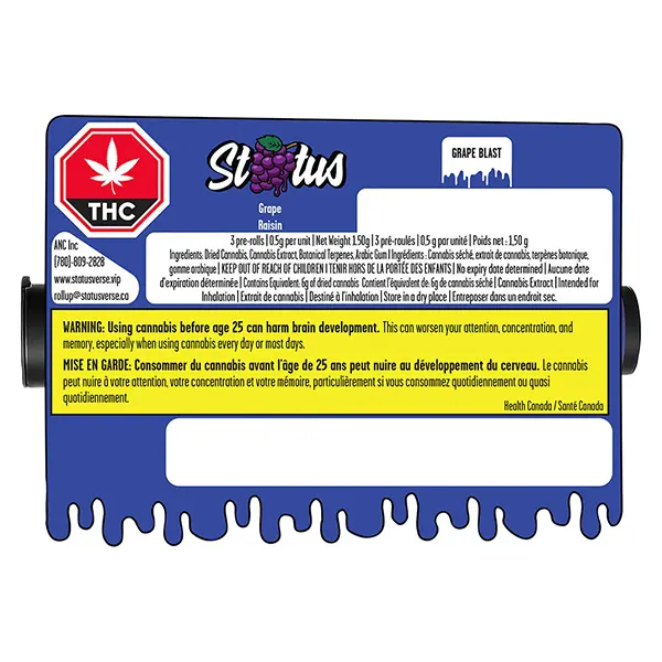 Image for Grape Blast Liquid Diamond Infused & Diamond Coated Pre-Roll, cannabis all products by Status