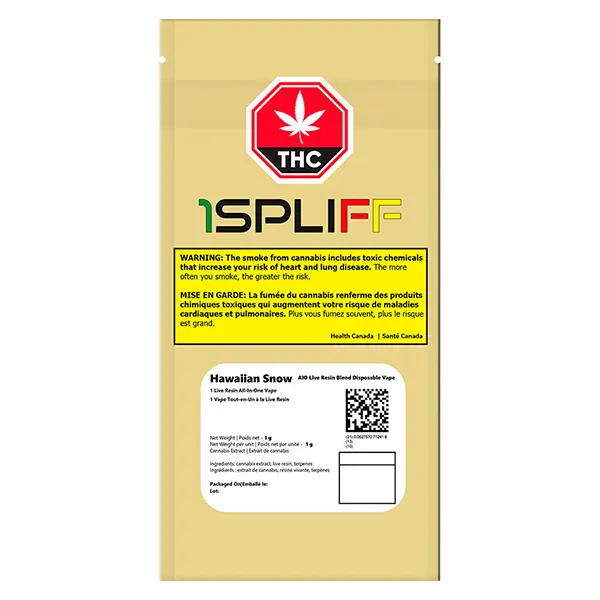 Image for Hawaiian Snow AIO Live Resin Blend Vape, cannabis all products by 1Spliff