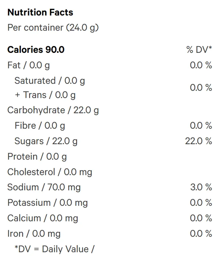 Nutrition Information for Lemonade 10 THC Instant Drink (Beverages) by Emprise