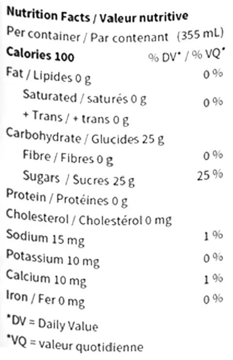 Nutrition Information for Lemonade Ginger Ale (Beverages) by Sweet Justice