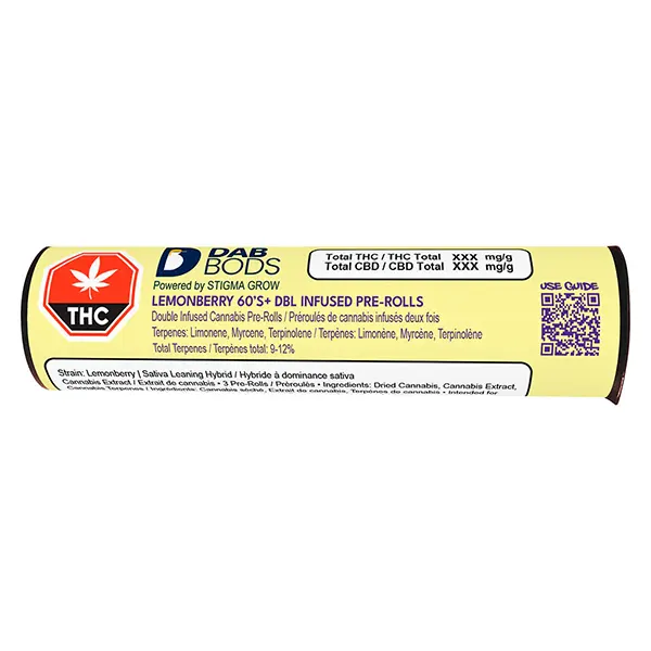 Image for Lemonberry 60's+ Dbl Infused Pre-Roll, cannabis all products by Dab Bods