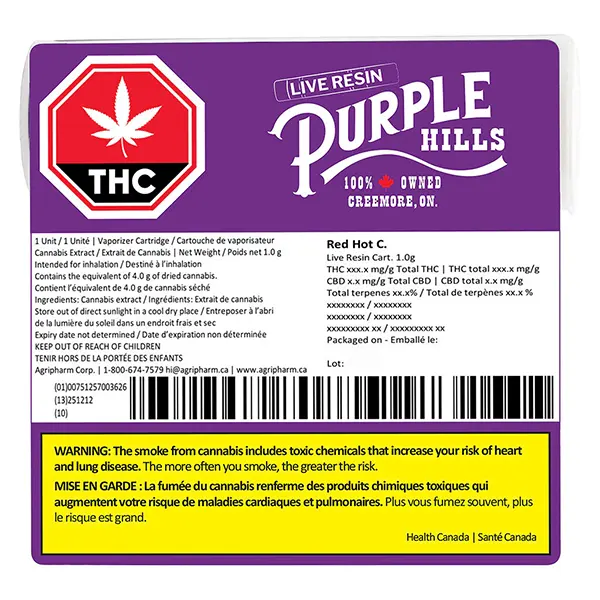 Image for Live Resin - Red Hot C. 510 Thread Cartridge, cannabis vapes by Purple Hills