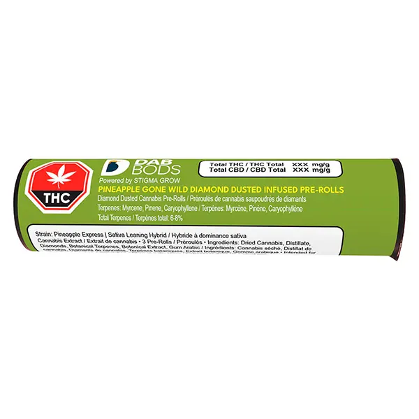 Image for Pineapple Gone Wild Diamond Dusted Infused Pre-Roll, cannabis all products by Dab Bods