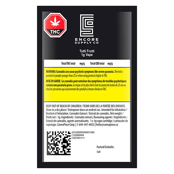 Image for Tutti Frutti 510 Thread Cartridge, cannabis all products by Encore Supply Co