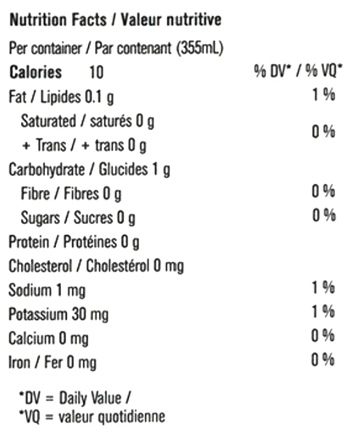 Nutrition Information for Zero Berry Lemonade 4pk (Beverages) by M&ast;ry Jones