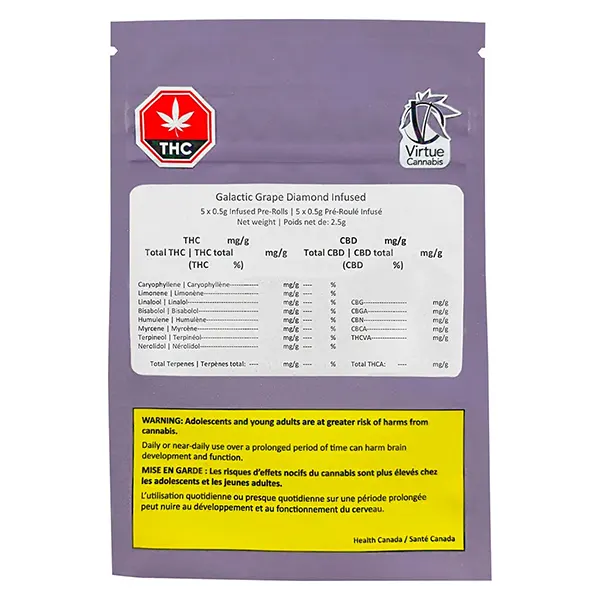 Image for Galactic Grape Diamond Infused Pre-Roll, cannabis all products by Virtue Cannabis