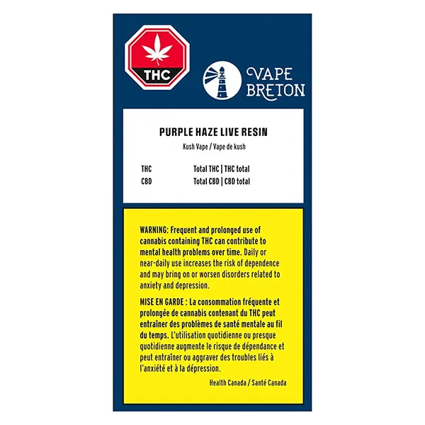 Image for Purple Haze Live Resin 510 Thread Cartridge, cannabis vapes by Vape Breton