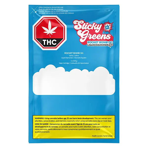 Image for Rocket Bomb OG Pure Diamonds 97+ Vape 510 Thread Cartridge, cannabis vapes by Sticky Greens