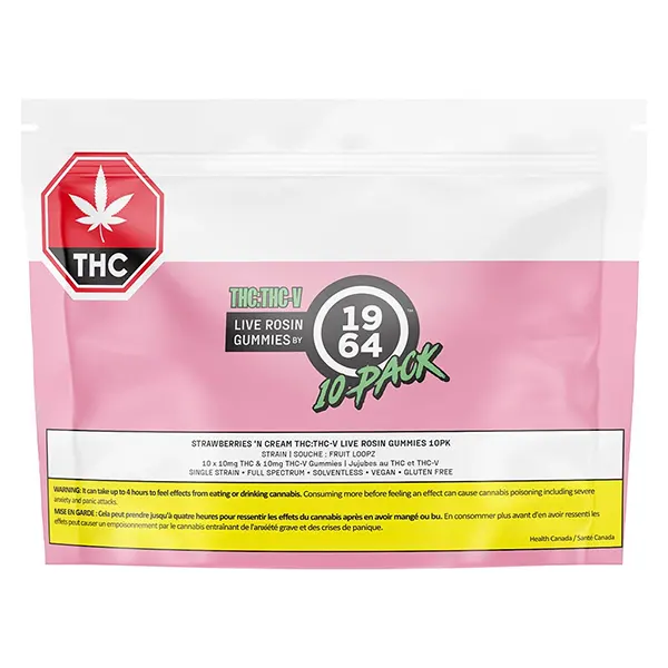 Image for THC:THC-V Strawberries 'N Cream Live Rosin Gummies, cannabis edibles by 1964
