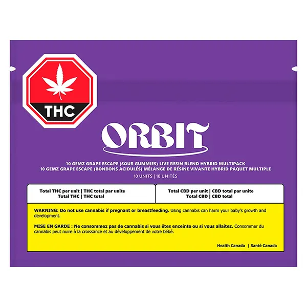 Image for 10 Gemz Grape Escape Sour Gummies Live Resin Blend, cannabis edibles by Orbit