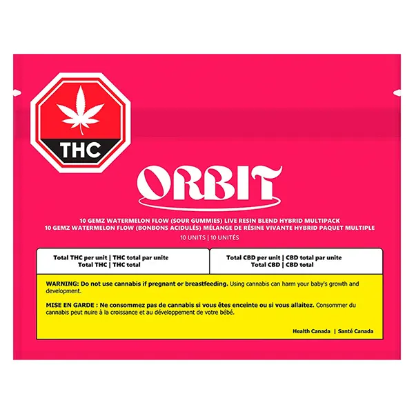Image for 10 Gemz Watermelon Flow Sour Gummies Live Resin Blend, cannabis edibles by Orbit
