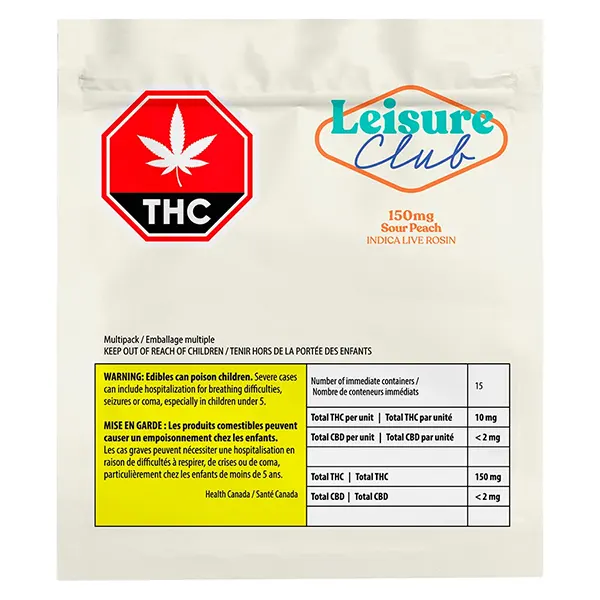 Image for 150mg Sour Peach Multi Pack Indica Live Rosin, cannabis edibles by Leisure Club