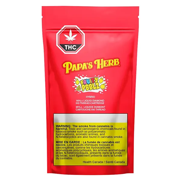 Image for Fruity Pbblz 96+ Liquid Diamond 510 Thread Cartridge, cannabis vapes by Papa's Herb
