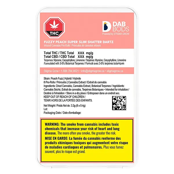 Image for Fuzzy Peach Super Slim Shatter Dartz, cannabis pre-rolls by Dab Bods