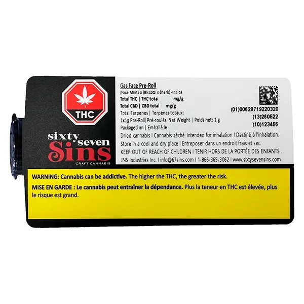 Image for Gas Face Pre-Roll, cannabis pre-rolls by Sixty Seven Sins