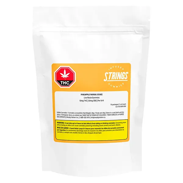 Image for Pineapple Papaya Lychee 5:1 Live Rosin Gummies, cannabis edibles by Strings