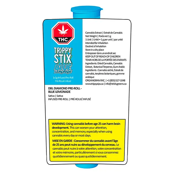 Image for Trippy Stix DBL Diamond Infused Pre-Roll Blue Lemonade, cannabis pre-rolls by Trippy Sips