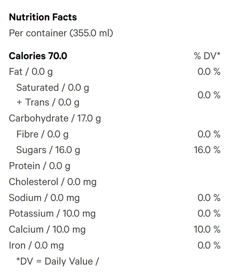 Good Day Iced Tea Mango Green Tea (Coffees, Teas) Nutrition Table