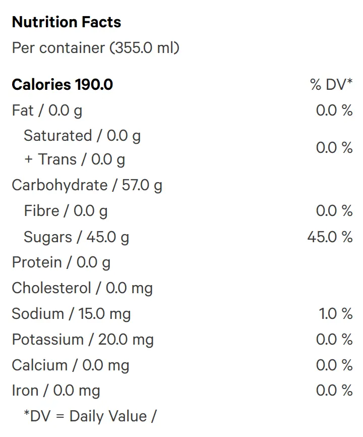 Nutrition Information for Neon Rush (Beverages) by Versus