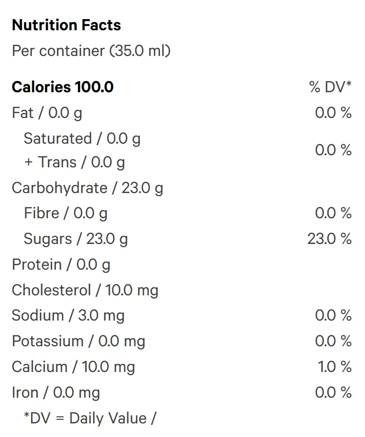 Original California Sunshine Tea (Coffees, Teas) Nutrition Table