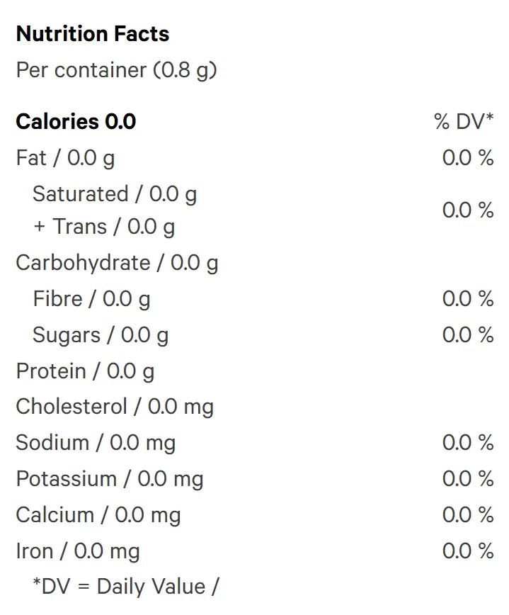 Luster Dust 1:1 (Beverage Mixers) Nutrition Table