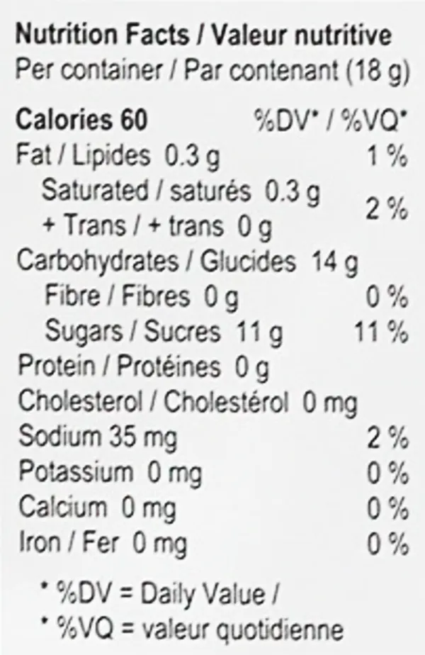 Grapple Juice 1:1 THC:CBG Soft Chews (Gummies) Nutrition Table