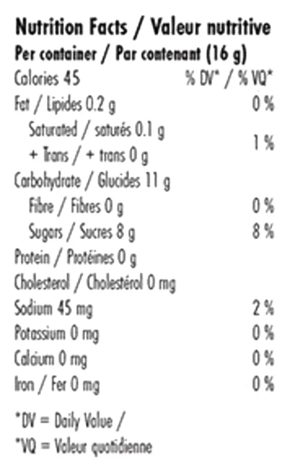 Sour Orange Kiwi Rapid Soft Chews (Gummies) Nutrition Table
